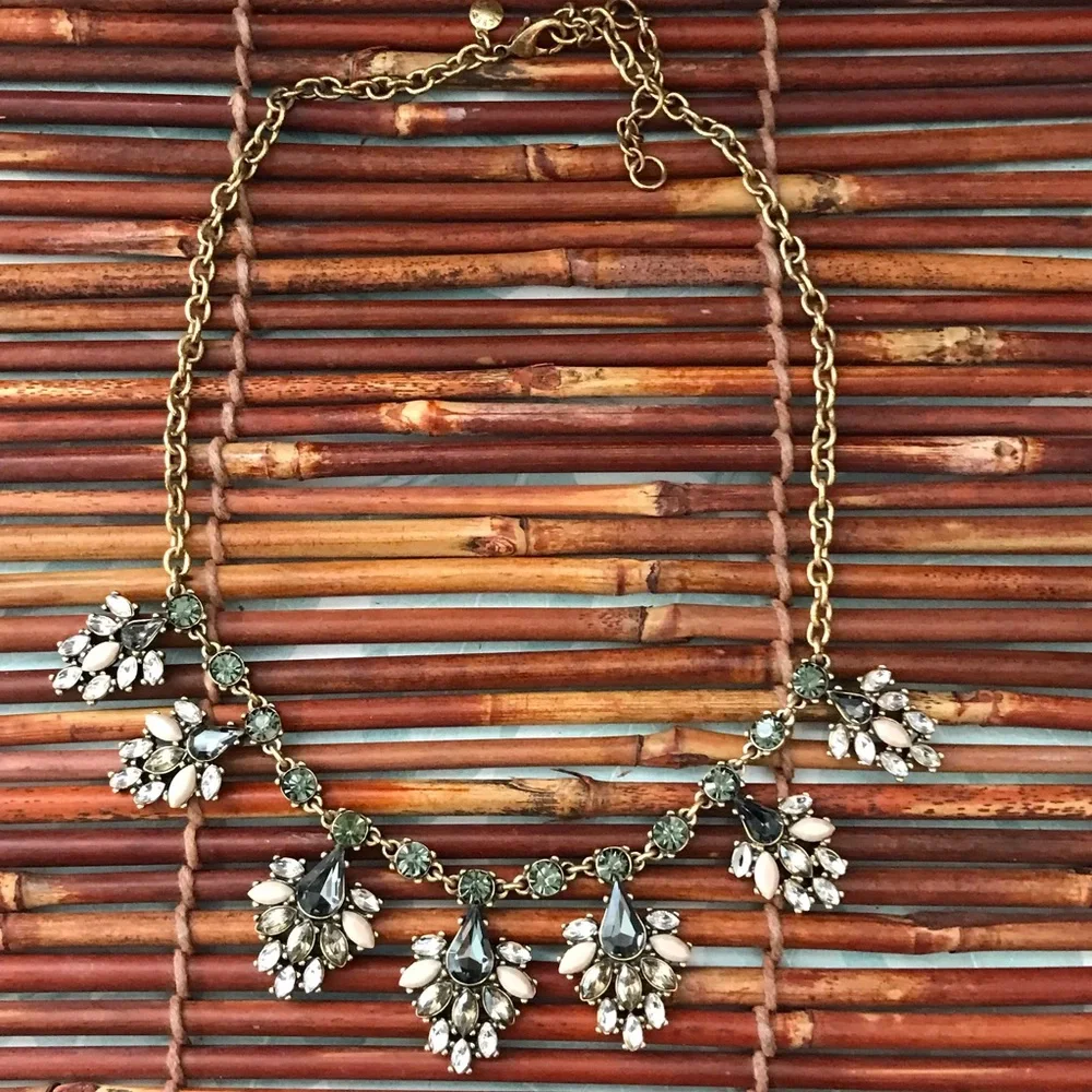 J. Crew Bewjeweled Rhinestone Gold Tone Floral Necklace